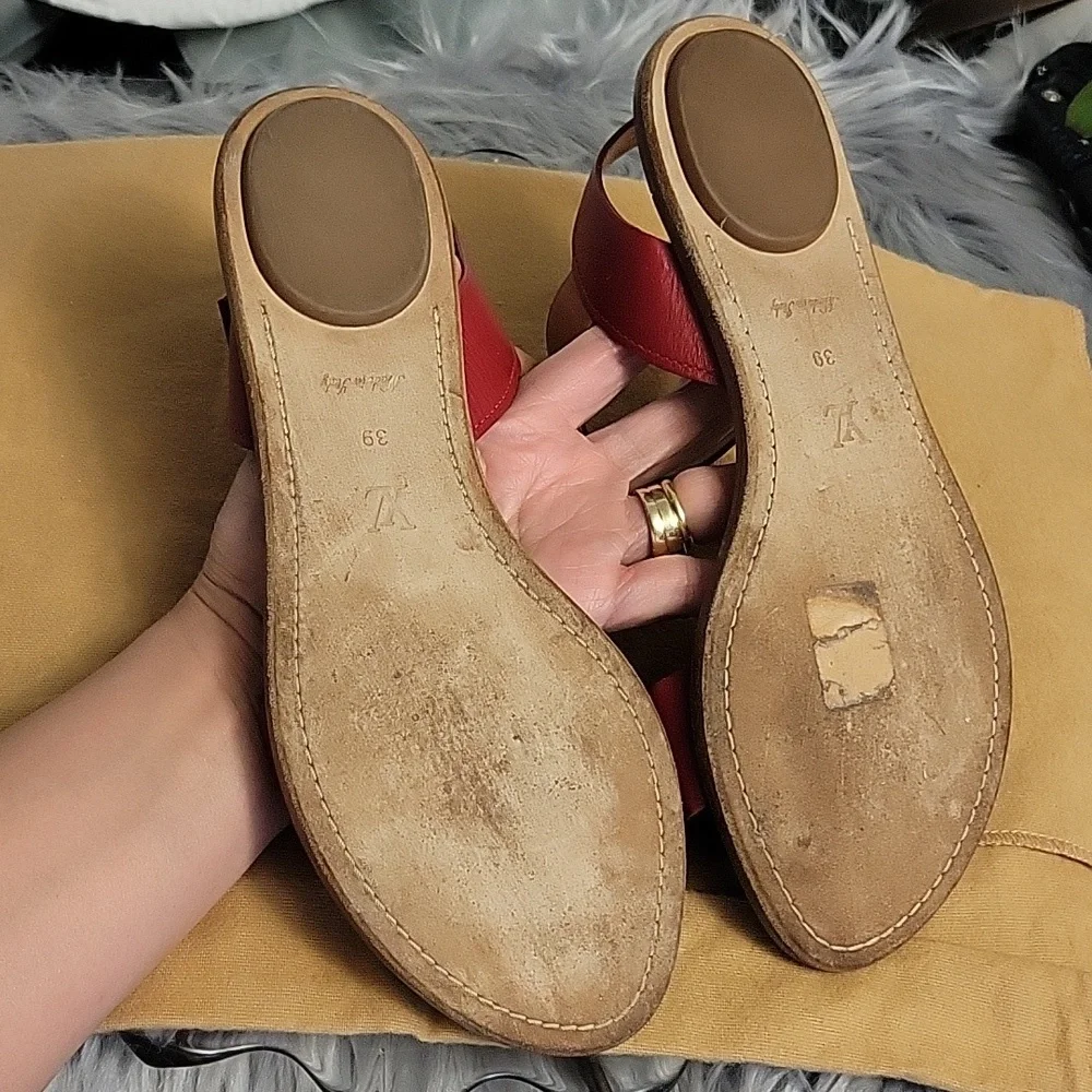 Louis Vuitton Red and Tan Leather Sandals - Picture 13 of 15